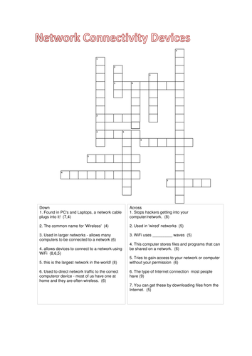 Network connectivity crossword Teaching Resources