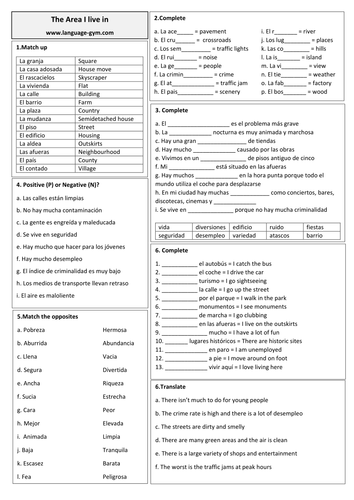 GCSE Spanish revision quickie - The area I live in (WITH SOLUTION)