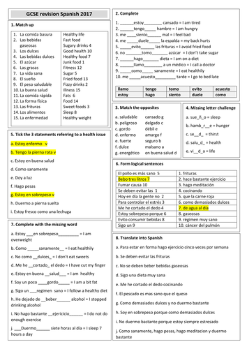 GCSE Spanish revision quickie - Health