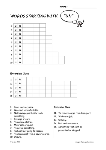 Prefix Word Work:  UN