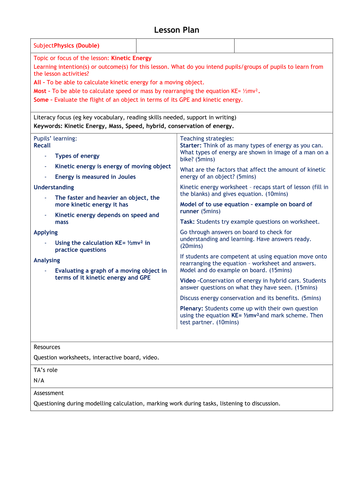 Kinetic energy | Teaching Resources