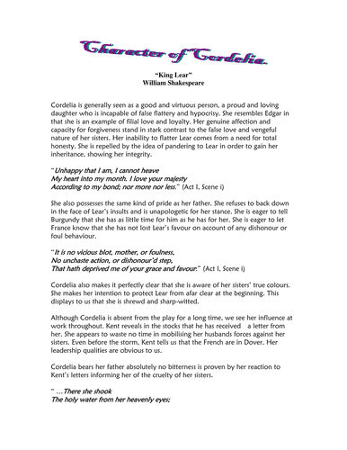 Character sketch of cordelia with headings picture