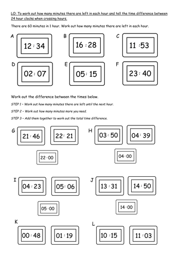 differences in time on a 24 hour clock powerpoint