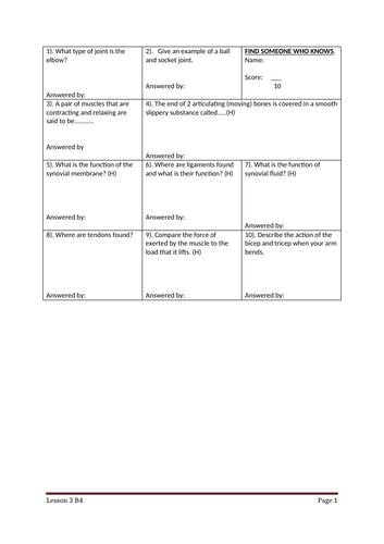 KS3 Unit 7C Biology - Fit and Healthy (7c Skeleton 7d Joints, muscles ...