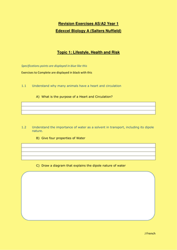 Revision booklet for Edexcel Biology A Topic 1 - Lifestyle, Health and ...