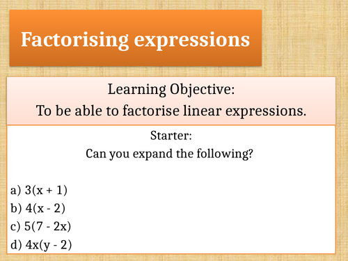 Factorising Expressions