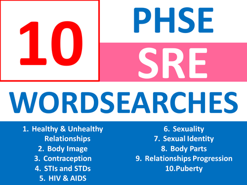 10 X Sre Puberty Sex Ed Pshe Wordsearches Keyword Starters Wordsearch 7320