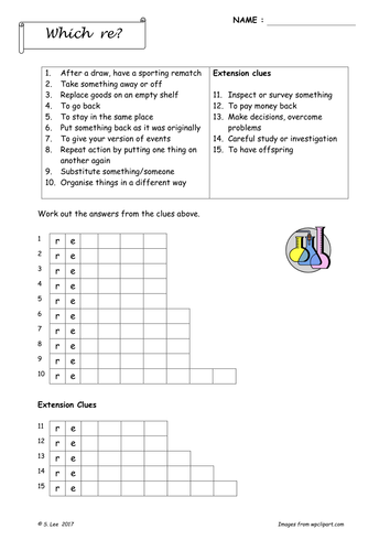 Prefix word work:  RE