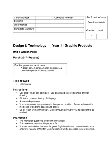 AQA Graphic Products section A practice 2017 (2 of 3): Self-assembly decoration for a special event