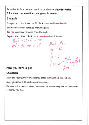 Ratio Feedback Sheets