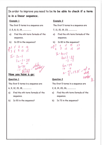 Sequences Feedback sheets