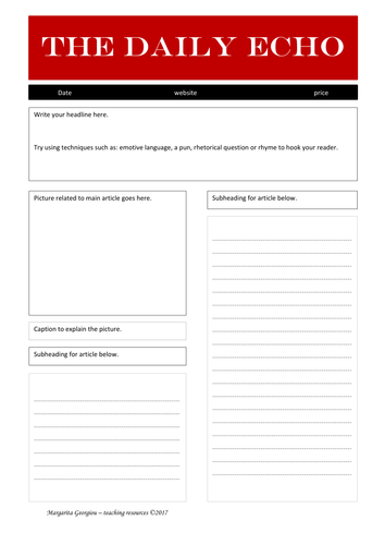 Tabloid And Broadsheet Newspaper Templates For Student Articles Teaching Resources