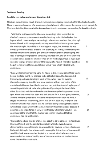 Edexcel English Language Paper 1 Section A unseen fiction text practice