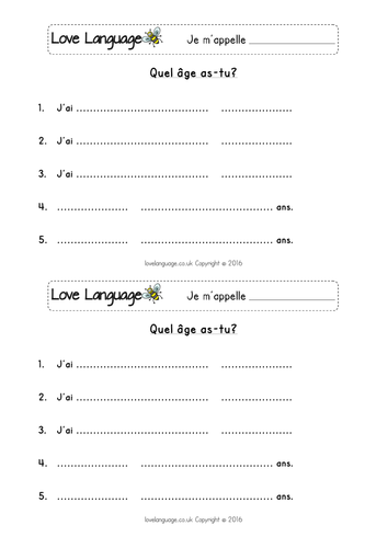 age in french numbers 1 10 worksheets teaching resources
