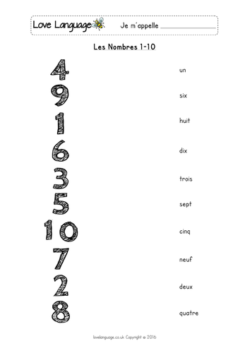 Age in French - numbers 1-10 - worksheets