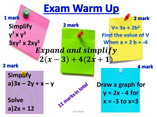 Exam Warm Up - Algebra starter