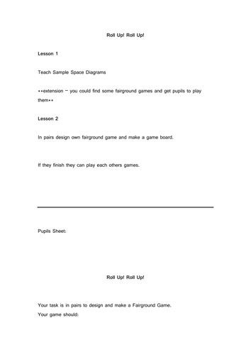 Probability activity pupil sheet