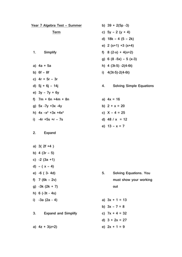 Algebra 91����t expressions and equations year 7/8