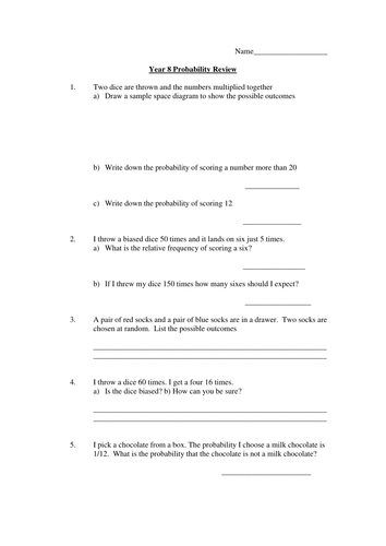 hwk/starter/review/ test on year 8 probability