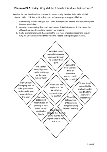 Diamond 9 Activity: Why did the Liberals introduce their reforms 1906 - 1911?