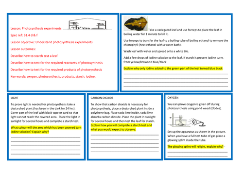 OCR biology / combined science GCSE. photosynthesis experiments. new ...