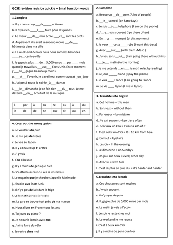 25 New GCSE French revision quickies (Jan-Feb 2017) WITH ANSWER KEY ...