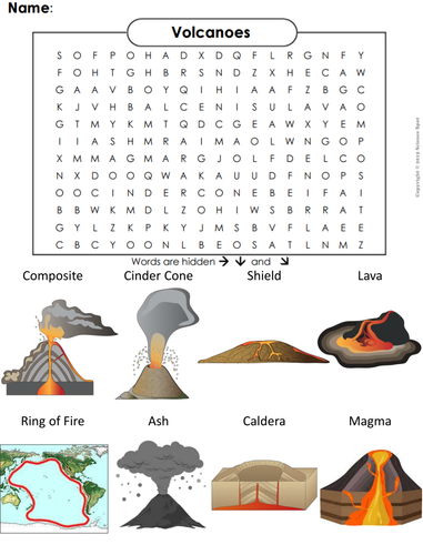 volcanoes word search teaching resources