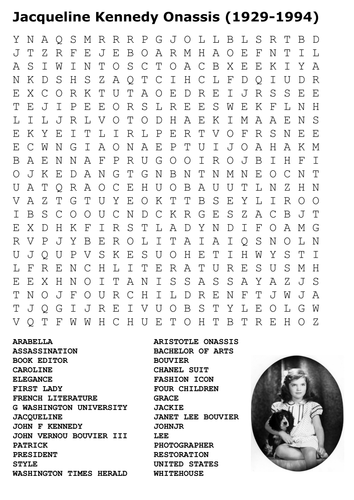 Jacqueline Kennedy Onassis Word Search | Teaching Resources