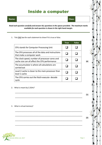 Inside A Computer End Of Unit Test (gcse Computer Science And Ks3 