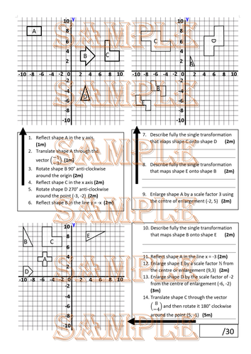 Half lesson, one sheet test on all tranformations