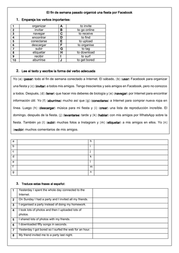 Spanish GCSE Technology & Internet Past Tense: la tecnología grammar gap-fill & translation