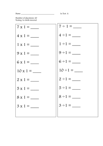 1,2 and 5 times tables tests, including division and fractions ...