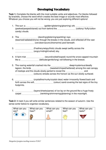 Developing vocabulary in creative and descriptive writing