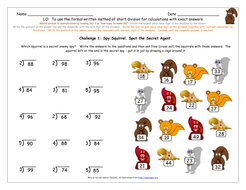 ks2 y4 y5 written formal short division differentiated worksheets