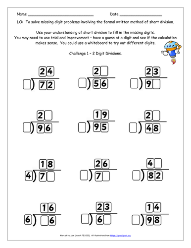 KS2 Y4 Y5 Written Formal Short Division Differentiated Worksheets ...