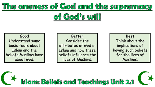 AQA A GCSE Islam Beliefs and Teachings lesson 1 - Oneness of God and the Supremacy of God's will