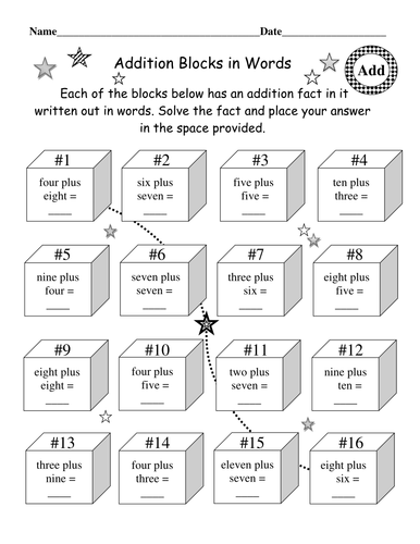 Addition Facts BUNDLE 10 Worksheets | Teaching Resources