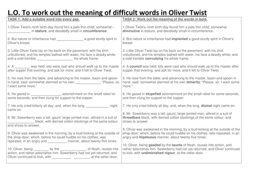 A strategy to work out the meaning of difficult words in Oliver Twist