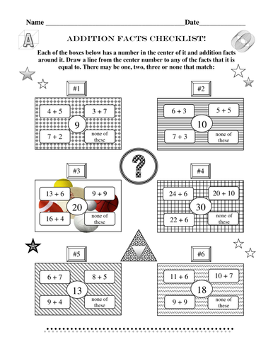 Addition Facts CHECKLIST (100 Facts!) (5 Worksheets) | Teaching Resources