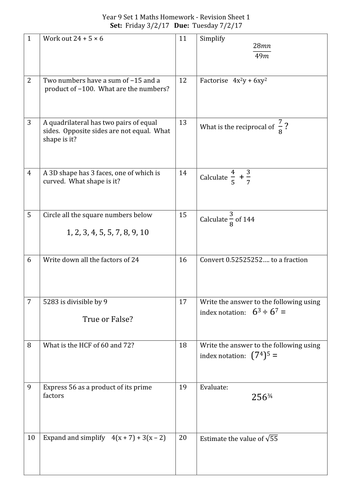 homework sheets nz