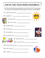 end of the year word scramble plus summer word search puzzle teaching