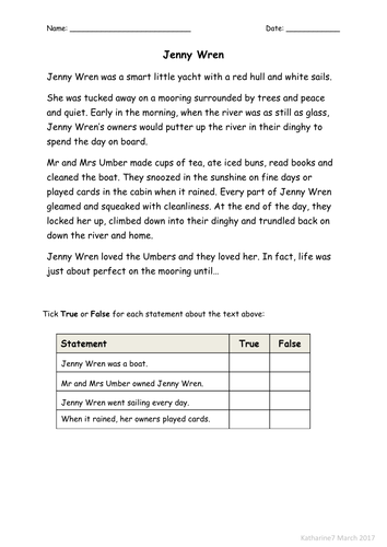 Editable KS1 Reading Comprehension SATs style questions and question