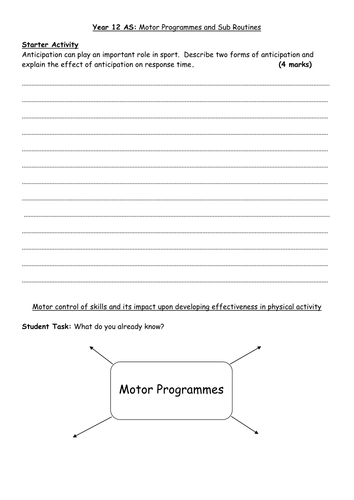 AS Level PE - Motor Programmes and Subroutines | Teaching Resources