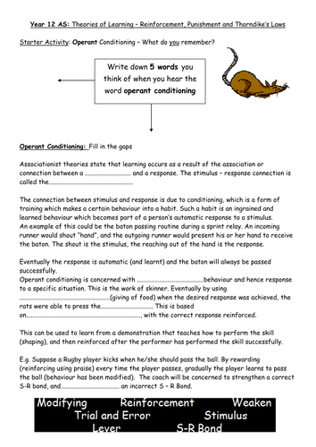 AS Level PE - Reinforcement, Thorndike's Laws, Theories of Learning and ...