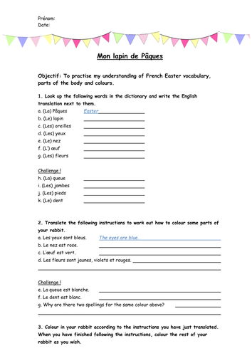 Mon lapin de Pâques: KS2 + KS3 Easter Worksheet