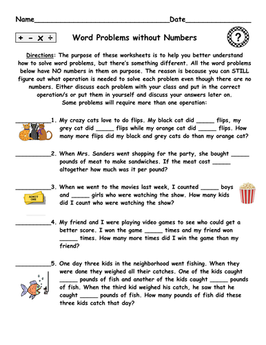 Word Problems Without Numbers With Lesson Plan | Teaching Resources