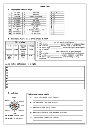 Spanish KS3 Where do you live? My house & Region Worksheet (Mi casa / mi región)