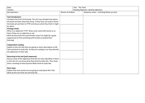 The Twits Guided Reading Plan Session 1 - LKS2 Year 3 / 4 - Identifying Adjectives