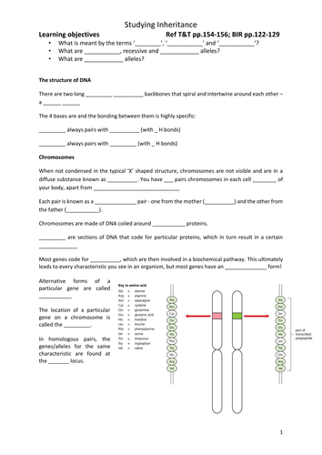 AQA A-level Biology (2016 spec). Section 7 Topic 17: Inherited changes Class notes