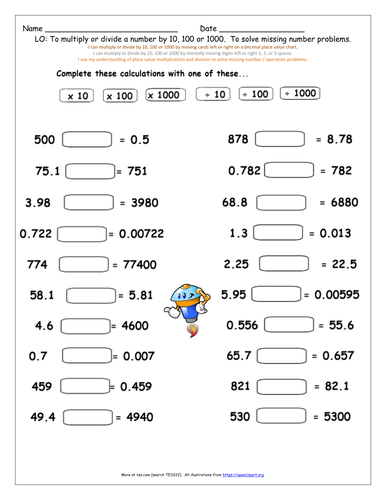 Y5 Y6 Multiply & Divide Numbers & Decimals by 10, 100 and 1000